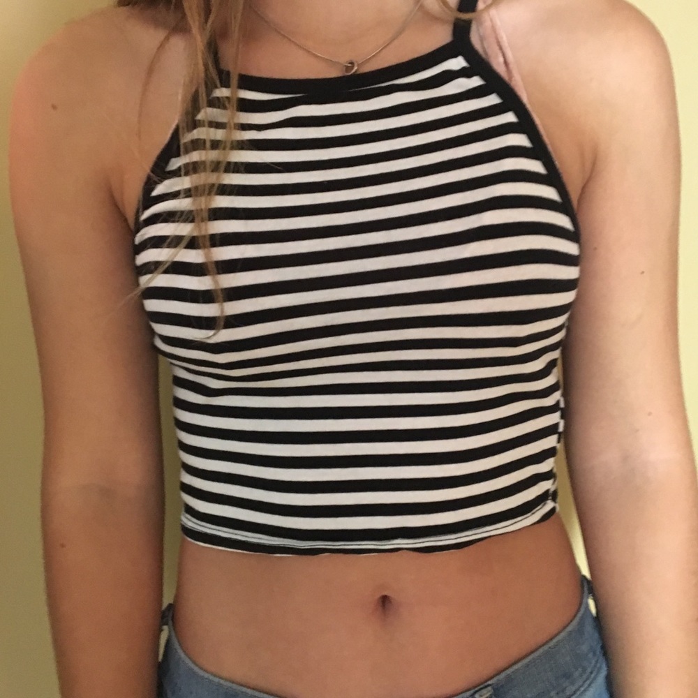 Cropped black and white striped tank top